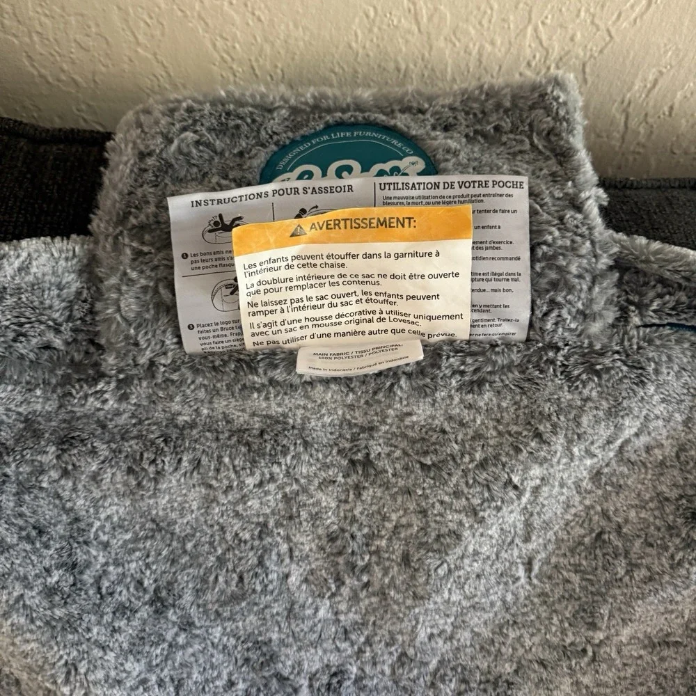 Lovesac Citysac + Ottoman Cover Only Grey Phur Faux Fur Bean Bag Cover NWOT